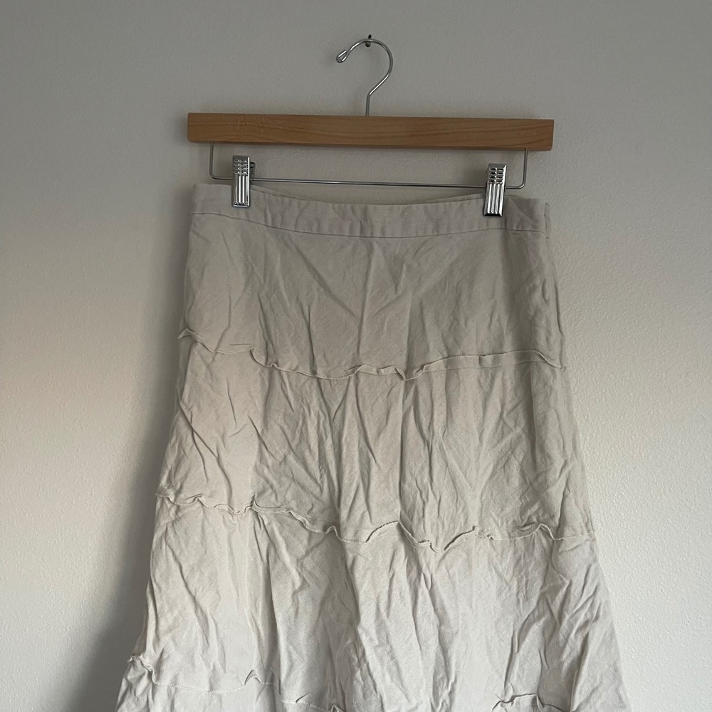 Vintage Christopher and‎ Banks Tiered Beige Linen Midi Skirt Size 8 - Picture 6 of 12